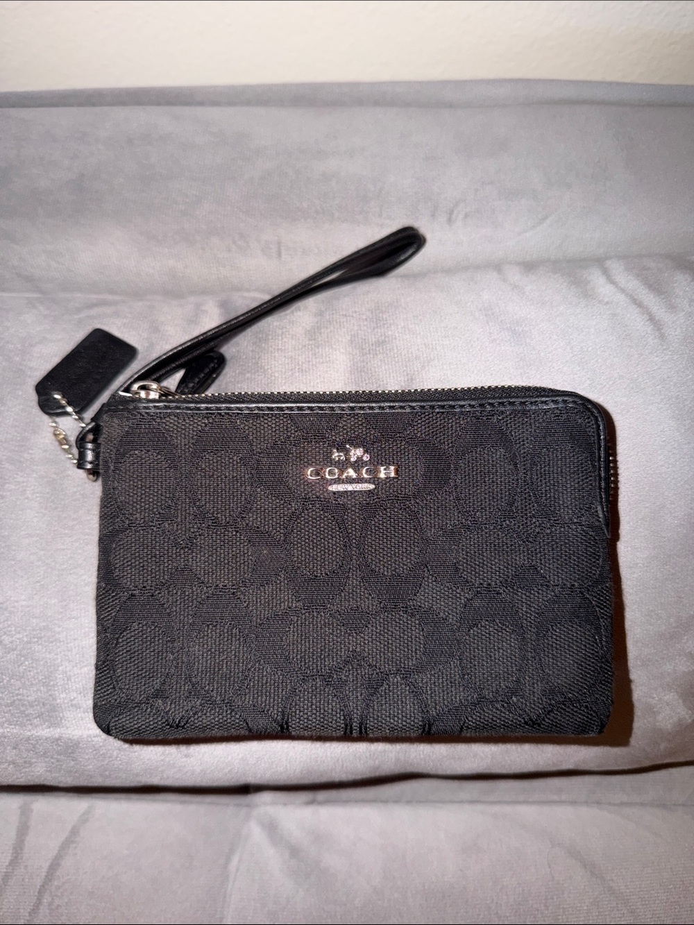Coach Black Signature Wristlet Pouch